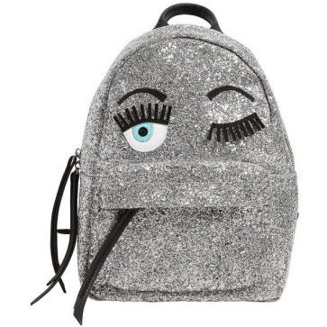 Chiara Glitter Eyes Backpack Rucksack Schoolbag Silver