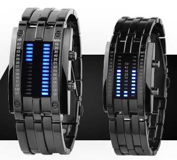Waterproof Black Steel Transformer Style LED Watch