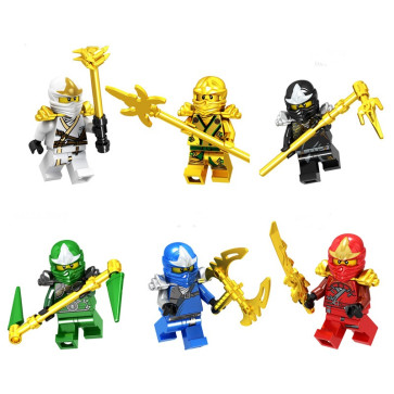 Ninjago Characters With Golden Weapon Brick Minifigure Custom Set 6 Pcs