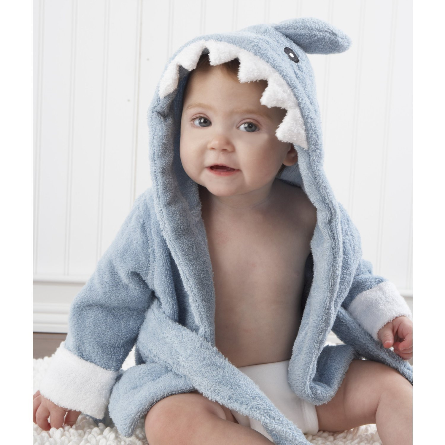 Baby Aspen Let the Fin Begin Terry Shark Robe Hooded 0-9 Months