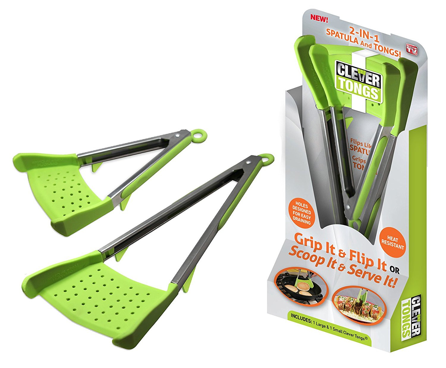 Clever Tongs 2 In 1 Kitchen Spatula Non-Stick, Heat Resistant