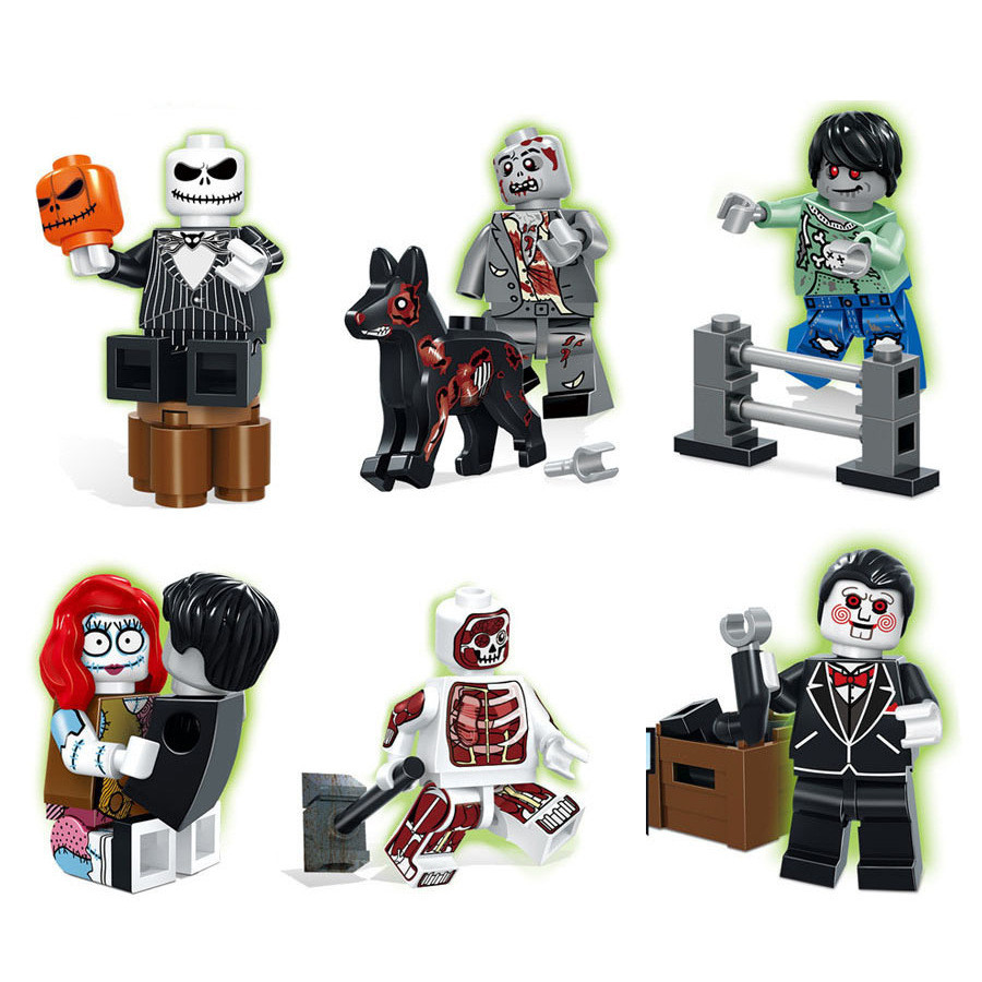 The Nightmare Before Christmas Walking Dead Saw Brick Minifigure Custom Set 6 Pcs