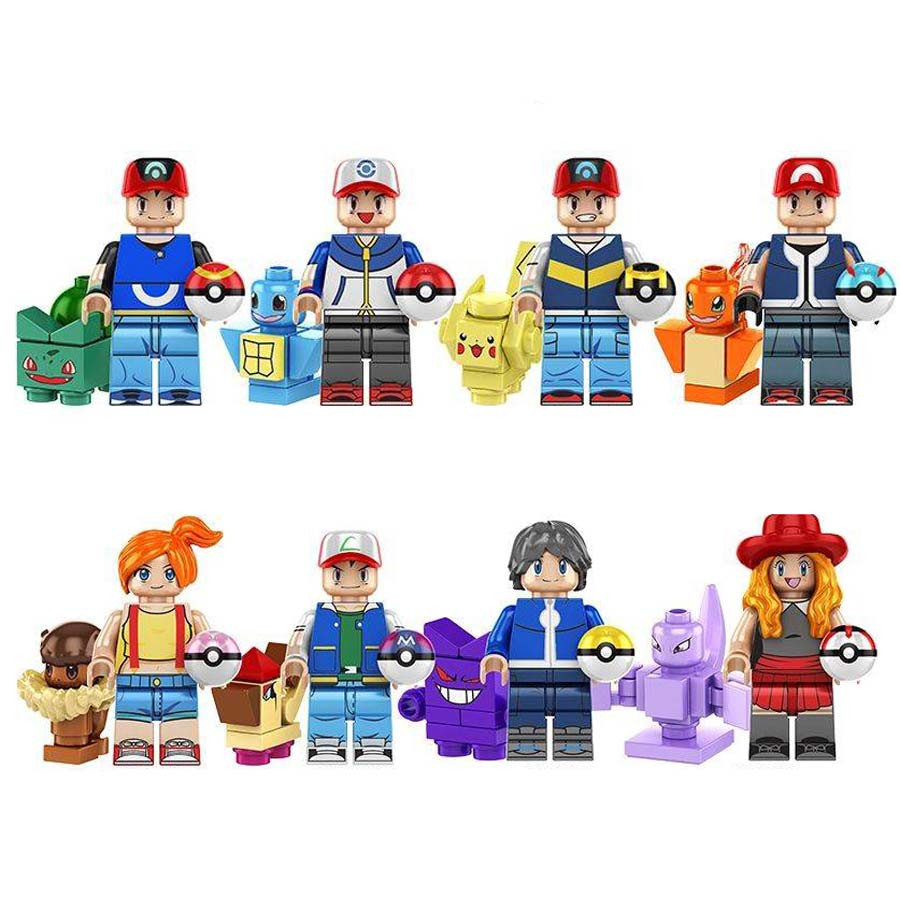 Pokemon Trainers Brick Minifigure Custom Set 8 Pcs