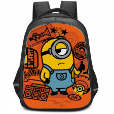 Minions Stuart Backpack StudentPack - Stuart Grumpy Cartoon Art On Orange Background