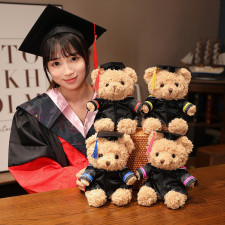 Fluffy Graduation Bear with Robe Soft Stuffed Plush 23cm 9 inches Yellow Blue Pink Red