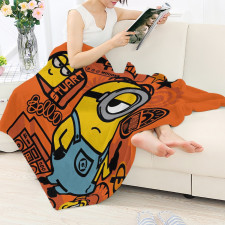 Minions Stuart Blanket Throw - Stuart Grumpy Cartoon Art On Orange Background
